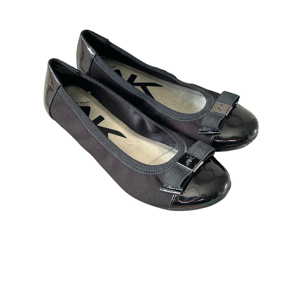 Anne Klein Sport Aronia Flats Women 6.5 Black Good Patent Bow Ballet Core
